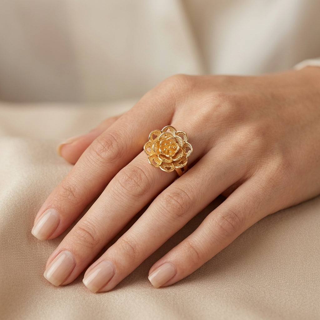Stainless Steel Gold Flower Ring