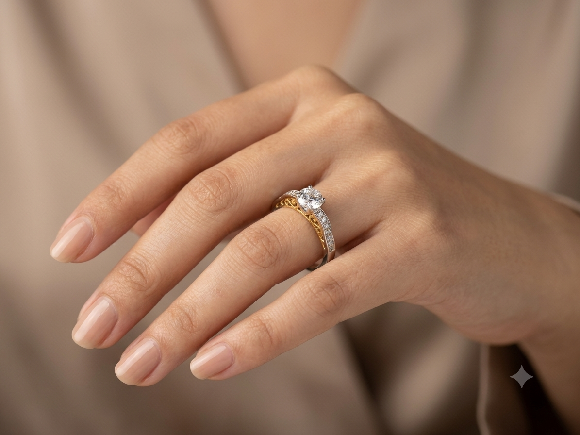 Xuping Two-Tone Sparkling Stone Ring
