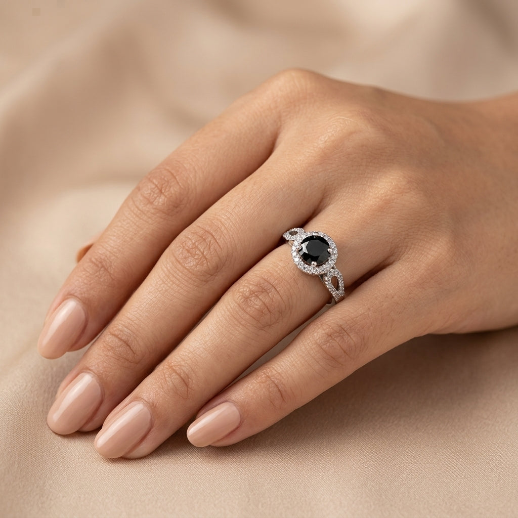 Black Oval Halo Ring