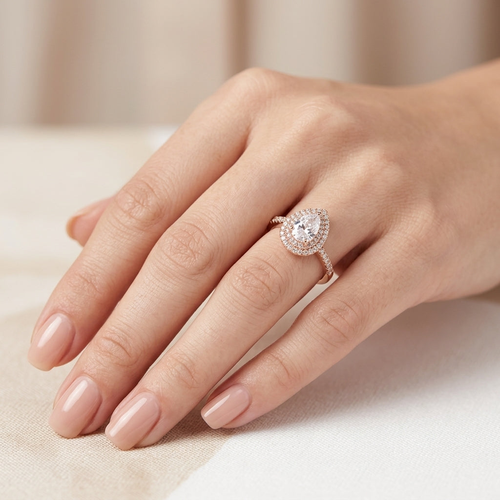 Oval Crystal Halo Ring