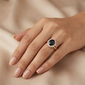 Gold-Tone Black Stone Halo Ring