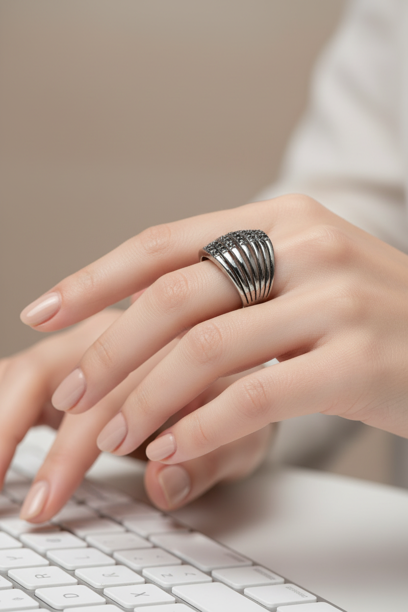 Silver-Tone Multi-Band Statement Ring