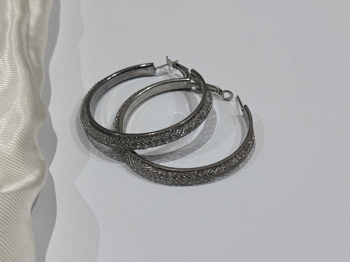 Textured Silver Hoop Earrings